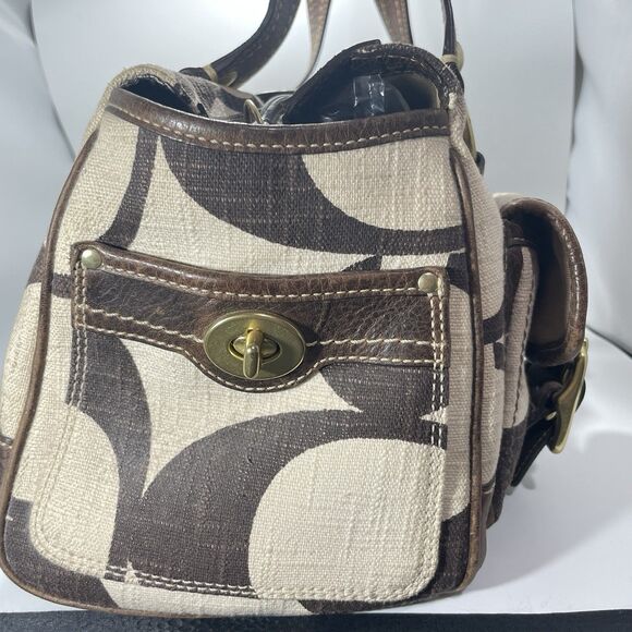 Vintage Y2K Coach Limited Edition Mandy Legacy Brown & Cream Turn Knob Tag - Picture 8 of 15